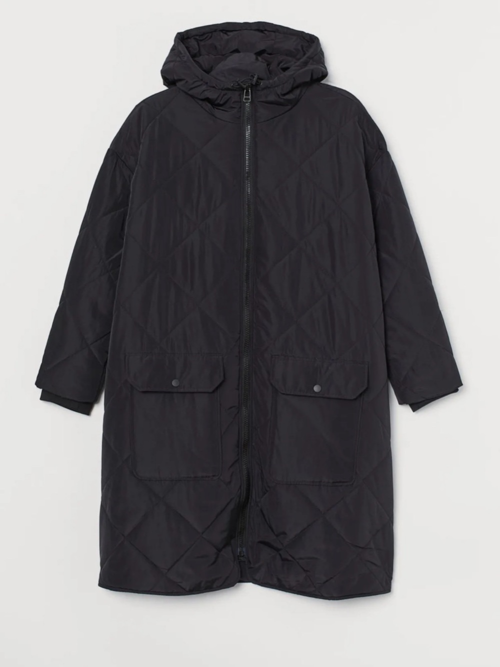 H&M Women’s diamond shaped, quilted puffer jacket in black, size S runs bigger